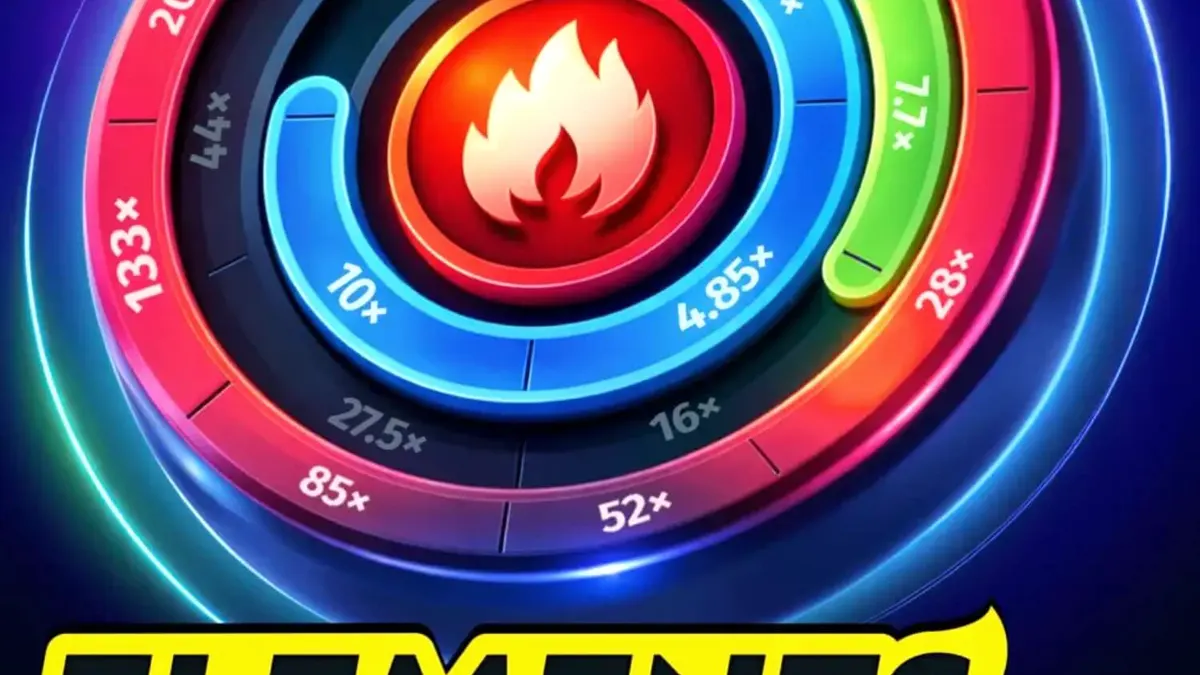 Tampilan antarmuka permainan slot Elements of Power dengan elemen alam yang bercahaya