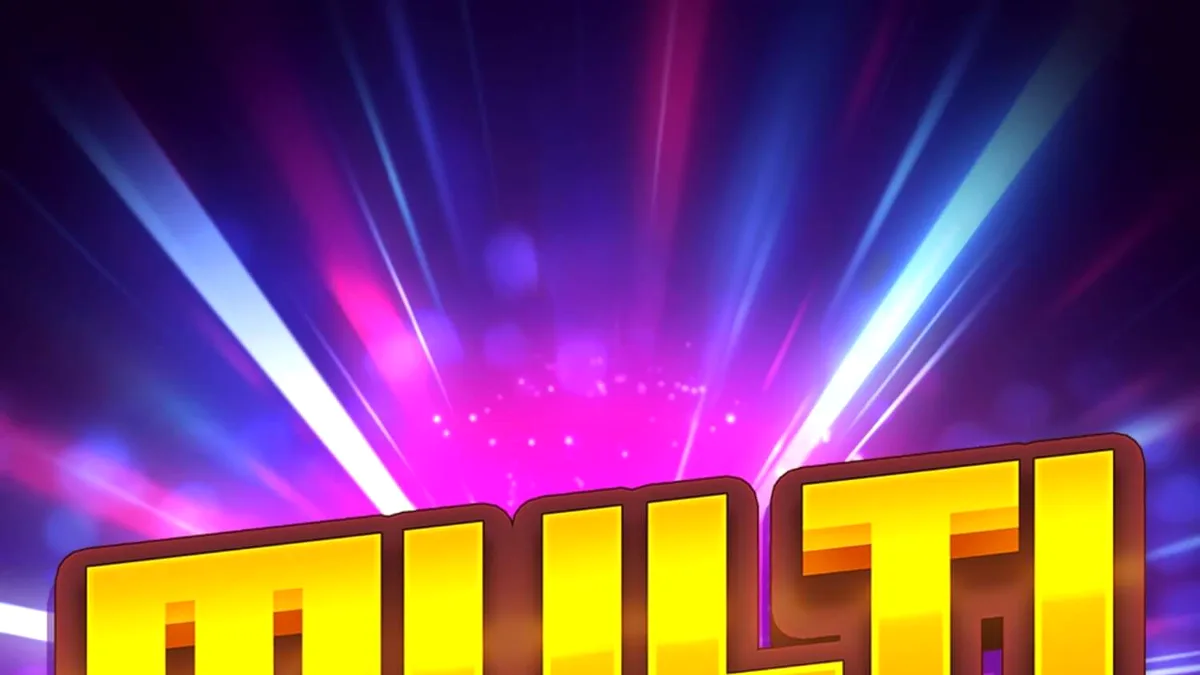 Tampilan visual neon retro dari slot Multi Rush